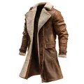 Vintage brown suede coat for men with a warm faux shearling lining for winter time - S / Tops / Brown