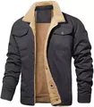 Men's casual cotton workwear jacket with warm fleece lining in dark charcoal grey. - S / Tops / Dark Gray