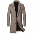 Men's plaid wool overcoat with quilted lining and notched lapel slim fit style - S / Tops / Camel