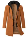 Men's stylish hooded fake two-piece mid-length wool coat in orange with quilted lining - Camel (K63)