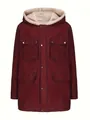 Stylish men's burgundy hooded faux suede jacket featuring warm thick faux fur lining - M / Tops / Burgundy