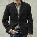 Herren Cord-Sakko in Dunkelgrau, britischer Stil, lässige schmale Passform für Herbst - S / Oberteile / Schwarz