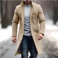 Elegant men's mid-length slim fit wool overcoat in a classic camel beige finish - S / Tops / Khaki