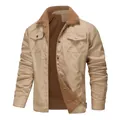Khaki men's winter fleece-lined cotton work jacket for casual outdoor activities - Light Khaki