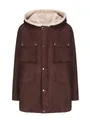 Men's premium winter brown faux suede hooded jacket with ultra-warm soft fleece lining - M / Tops / Coffee
