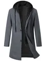 Stylish men's charcoal grey mid-length hooded wool coat featuring a quilted inner lining - Gray (K63)