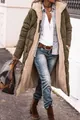 Close-up detail of women's long olive green quilted jacket with warm sherpa lining. - 2XL / Tops / Army Green