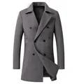 Cappotto da uomo grigio in lana spina di pesce, media lunghezza doppio petto - XL / Top / Grigio
