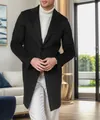 Elegant men's classic black mid-length wool blend overcoat in a stylish slim fit - S / Tops / Black