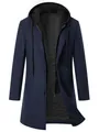 Men's navy blue hooded fake two-piece mid-length wool coat with a slim fit cut. - Navy Blue (K63)