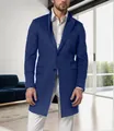 Klassischer königsblauer Herren-Wollmantel in mittlerer Länge mit professioneller schmaler Passform - S / Oberteile / Marineblau