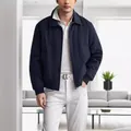 Minimalist navy blue men's zip-up collar jacket for a smart commuter look - M / Tops / Navy Blue