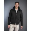 Chaqueta de lana negra premium para hombre con cuello de borreguillo para otoño e invierno - M / Parte Superior (N37) / Negro