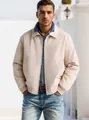 Classic men's minimalist commuter jacket with lapel and zipper in elegant beige finish - M / Tops / Off White
