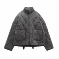 Chaqueta acolchada gris oscuro para mujer con cremallera frontal y bolsillos - XS / Tops / Gris