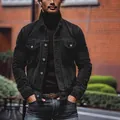 Vue détaillée d'une veste haut de gamme en velours côtelé noir pour homme avec col à revers - 3XL / Hauts / Noir