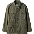 Vintage olive green military style field jacket for men with heavy duty cotton fabric - S / Tops / Army Green