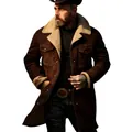 Detailed view of brown suede jacket with warm beige fleece collar and snap pockets - S / Tops / Coffee