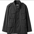Detailed front view of a charcoal grey vintage field jacket with four utility cargo pockets - S / Tops / Black