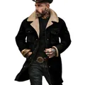 Vintage men's black suede jacket with shearling collar and multi-pocket design - S / Tops / Black
