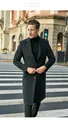 Manteau long en laine noir sophistiqué pour hommes de style britannique chic - S / Hauts / Noir