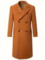 Stilvoller langer zweireihiger Wollmantel für Herren in Caramel mit warmem Futter - Camel (K66)