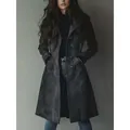 Elegant charcoal gray suede coat for women featuring a slimming waist and button details - S / Tops / Gray