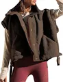 Close-up of a cozy brown sherpa vest with snap buttons for women's autumn fashion - S / Tops / Coffee