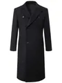 Extra langer schwarzer Zweireiher-Wollmantel für Herren mit warmer wattierter Futter - Schwarz (K66)