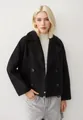 Fashionable black double-breasted short wool coat with large lapels on a blonde model - S / Tops / Black