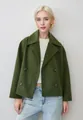 Stylish olive green short wool pea coat with large lapels and double-breasted buttons. - S / Tops / Army Green