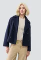 Detail of a navy blue short wool coat with large lapel and double-breasted buttons - S / Tops / Dark Blue