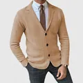 Chaqueta americana de punto ajustada en color camel para hombre de estilo británico - Caqui