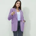 Stylish lavender purple casual wool blazer with lapel and button detail for women - S / Tops / Light Purple