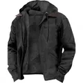 Giacca casual nera con cappuccio da uomo, calda fodera in pile e tasche con cerniera - Nero