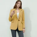 Classic yellow wool-blend blazer with notched lapels and button closure for women - Yellow