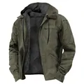 Veste à capuche vert olive pour homme avec doublure polaire et poches multiples - Vert Militaire