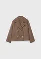 Primer plano de un abrigo corto de lana marrón de doble botonadura con solapas y bolsillos. - XS / Tops / Camel