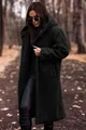 Cozy black long-sleeved teddy coat with hood for women's winter fashion - S / Tops / Black