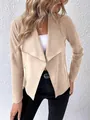 Women's chic beige faux suede jacket with elegant lapel collar and zipper details - S / Tops / Apricot