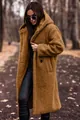 Women's long brown hooded teddy fleece coat for winter fashion outdoor style - S / Tops / Golden Camel