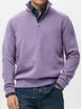 Detalle de sudadera morada para hombre con media cremallera y cuello alto elegante - M / Tops / Púrpura