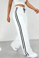 Women's white high waist wide leg sweatpants with side stripes and drawstring - S / Bottoms / White