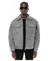 Men's stylish grey faux suede jacket with front zipper and large utility pockets - S / Tops / Gray