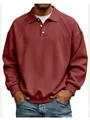 Men's loose burgundy polo sweatshirt with ribbed panels and button collar details - Iron Red
