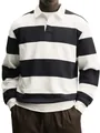 Gestreiftes Langarm-Poloshirt für Herren in Schwarz und Weiß mit weißem Kragen - M / Oberteile / Weiß