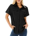 Front view showing the utility multi-pocket detail of a black quick-dry outdoor shirt - S / Tops / Black