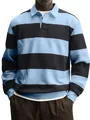 Lockeres Herren-Rugby-Poloshirt mit hellblauen und schwarzen horizontalen Streifen - M / Oberteile / Blau