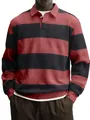 Detailansicht eines langärmeligen Herren-Poloshirts mit roten und schwarzen Streifen - M / Oberteile / Rot