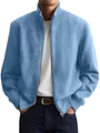 Close-up of light blue men's business jacket with stand collar and zipper detail - 3XL / Tops / Blue